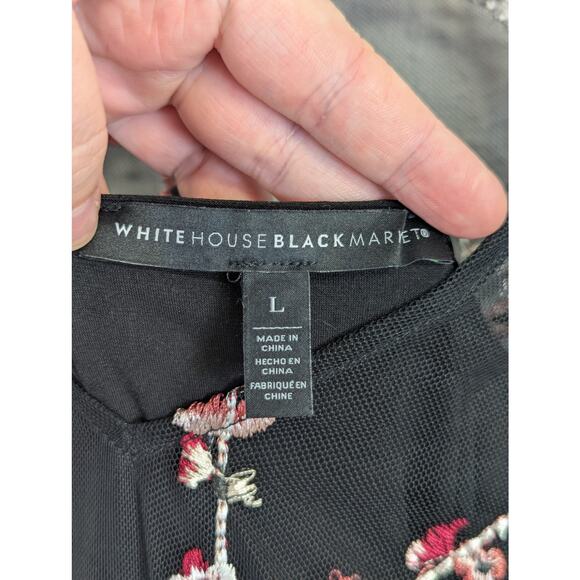 WHBM Embroidered Floral Blouse Large Black Sheer Fairy Grunge Witchy Flowy Dark - Picture 4 of 8